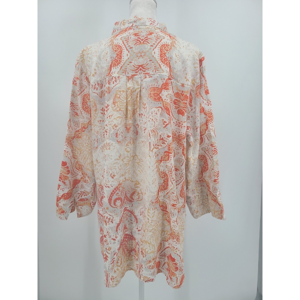 Chico's Linen Bohemian Tunic Women Sz 12 / 14 Artsy Resort Wear Floral Medallion - Picture 6 of 10